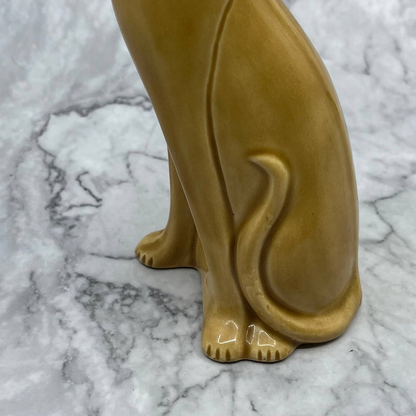 1950s MCM Long Neck Siamese Cat Figurine Ornament Tan Green Eyes 9" TA2-1