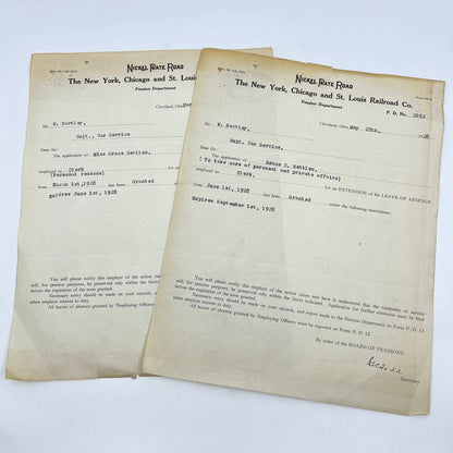 1928 New York, Chicago & St Louis Railroad Co. Leave of Absence Form Lot 2 AA9