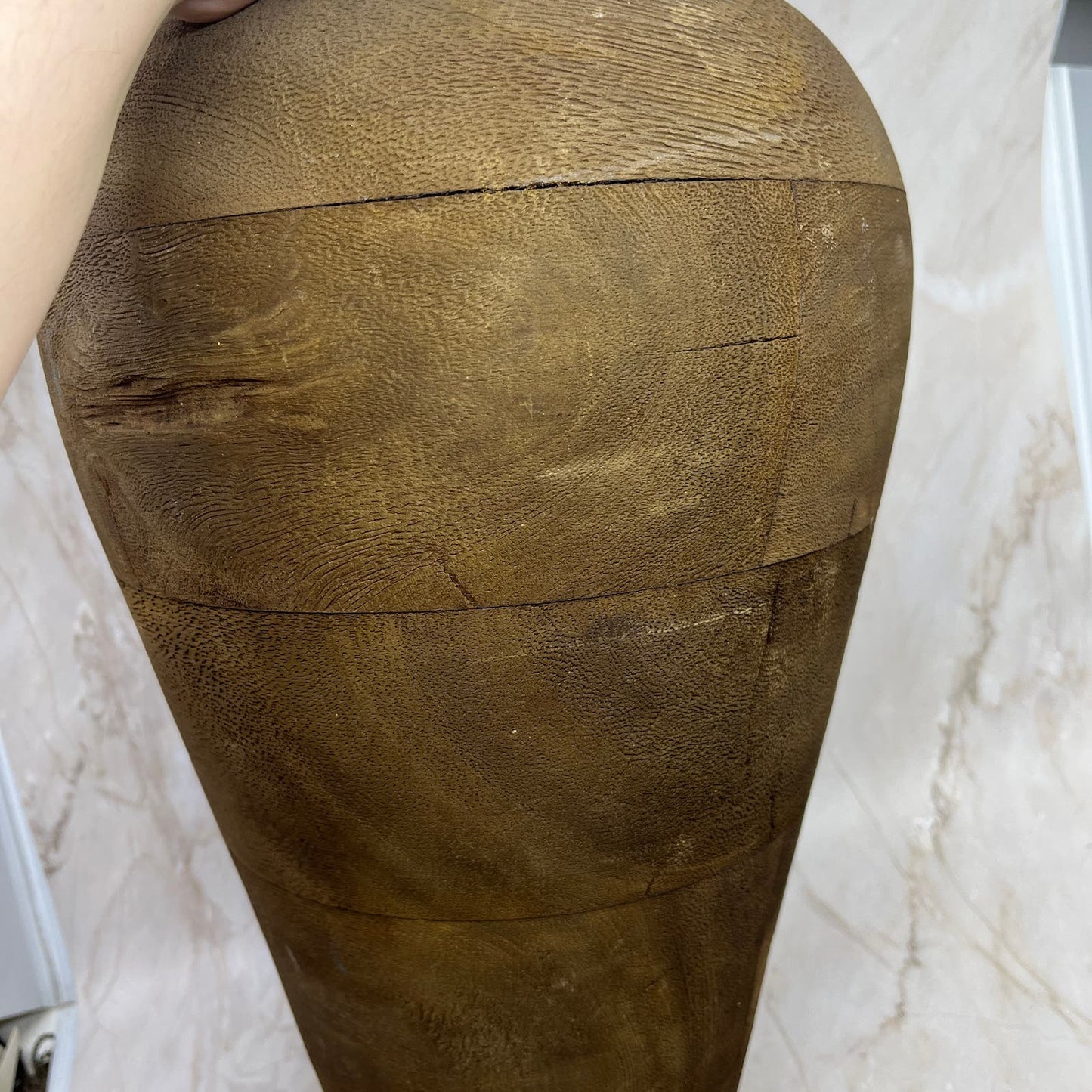 Large 18" Handmade Solid Wood Urn Vase With Finial Cap