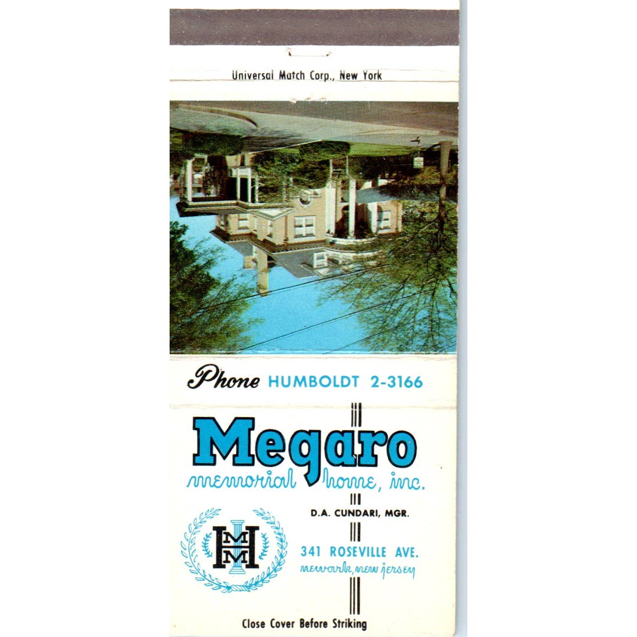 Megaro Memorial Homes D.A. Cundari Newark NJ Advertising Matchbook Cover SA1-M6