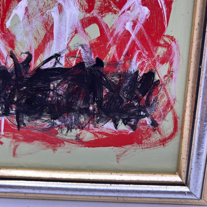Framed Original Abstract Art Painting "Tire Fire" Acrylic on Glass 8x9 TI5