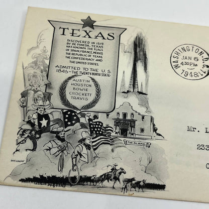 1945 Austin Texas 100th Anniversary of Statehood Stamp & Postal Cover AA6