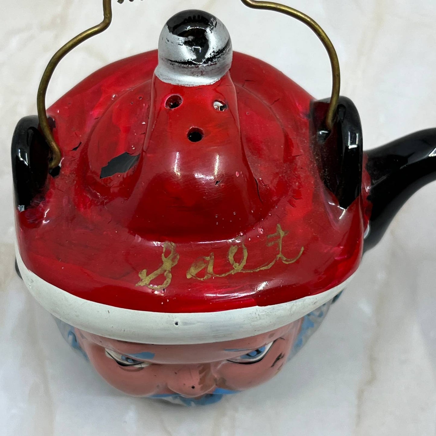 Vtg Thames Japan Santa Teapot Salt & Pepper Shakers Silver Redware TJ1
