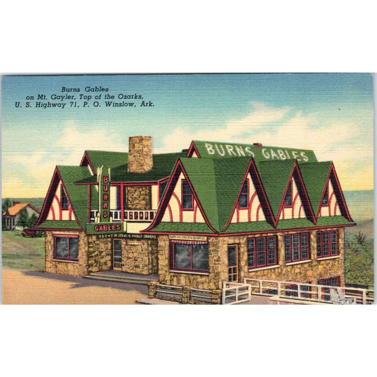 Burns' Gables Cabins Ozarks Winslow Arkansas - Original Postcard TJ7-RP2