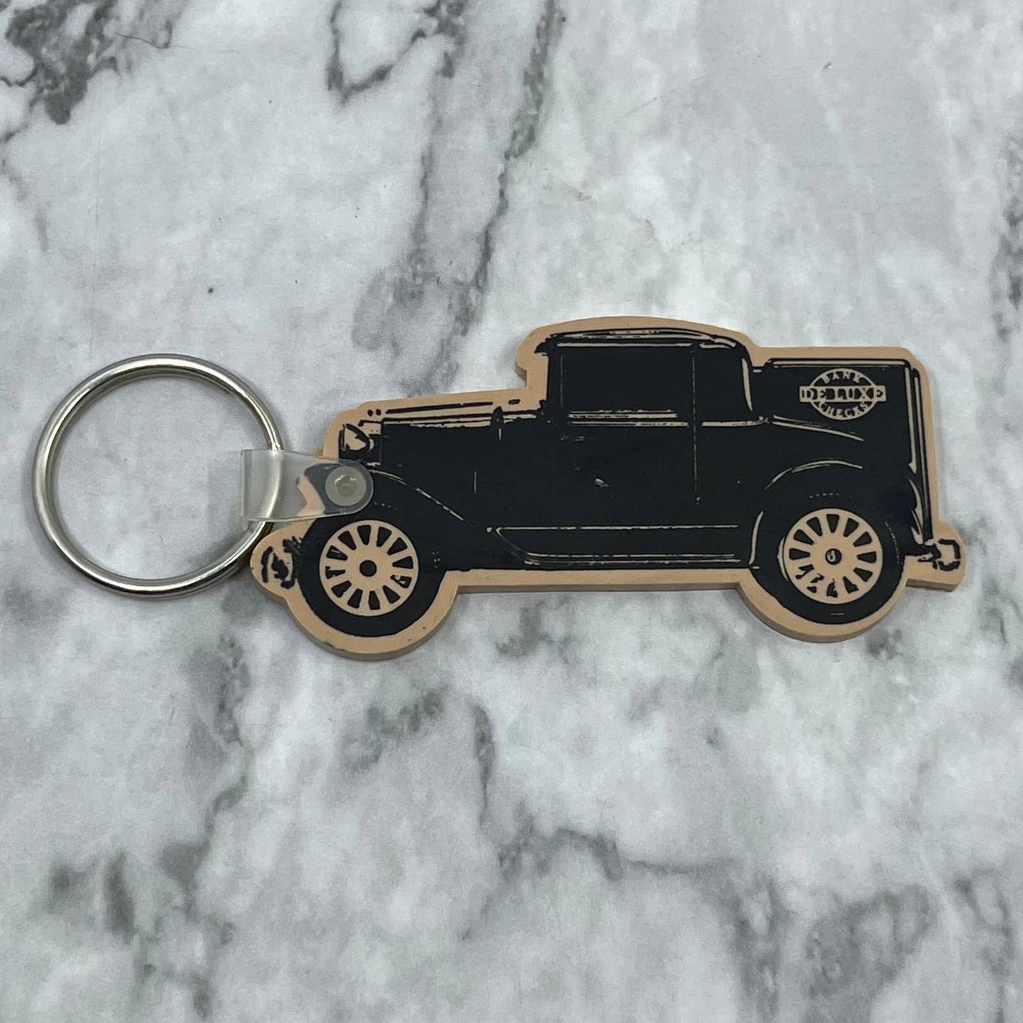 Vintage Advertising Keychain Deluxe Check Printers Classic Car 1990 SF1