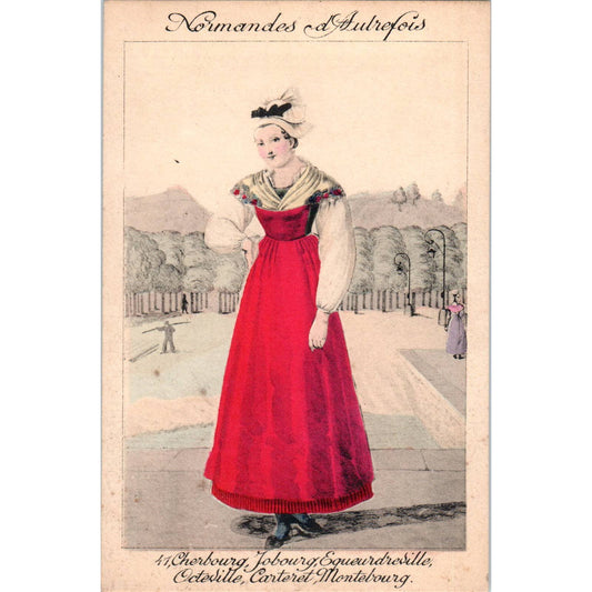 Antique Postcard French Woman in Red Dress Nounandes d'Aulrefois SE4