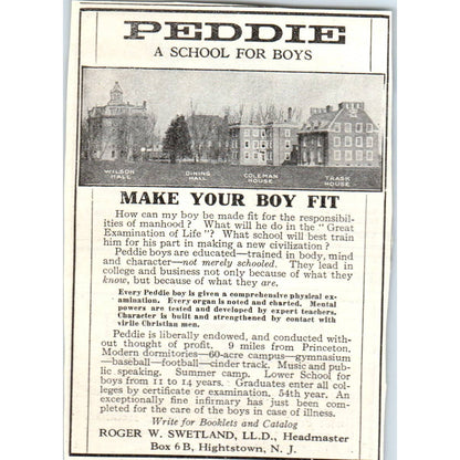 c1920 Harper's Ad - Peddie School for Boys Roger W. Swetland Hightstown NJ EA3