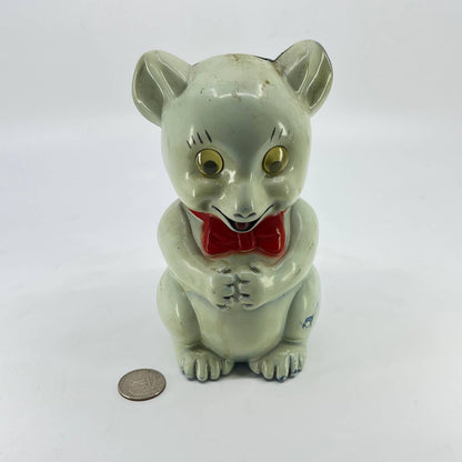 Vintage Celluloid Bear With Bow tie Children’s Coin Bank 6” TE3