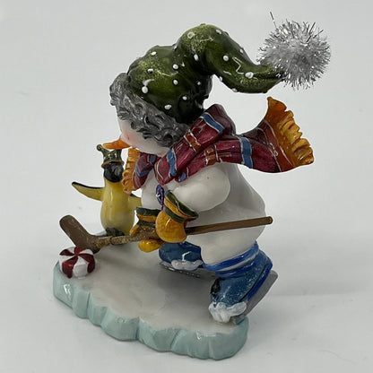 Vintage Merry Snowman Hockey w Penguin Christmas Tree Resin Figurine 5” TB5