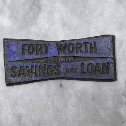 Vtg Printing Letterpress Printers Block Plate Fort Worth Savings & Loan SE825