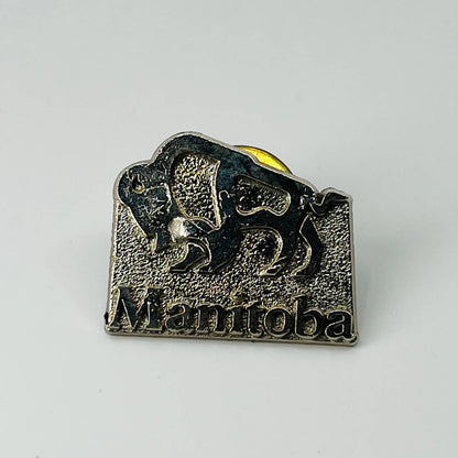 Vintage Manitoba Buffalo Die Cast Pin Silver Tone Pinback Lapel Hat SB3