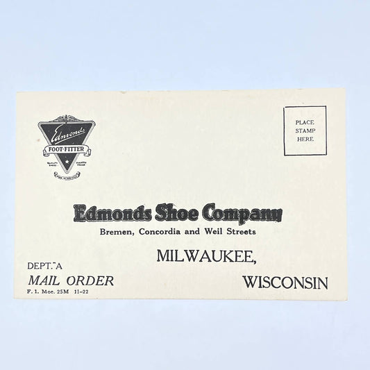 1922 Postal Card Edmunds Shoe Company Bremen Concordia & Weil Milwaukee WI AC1