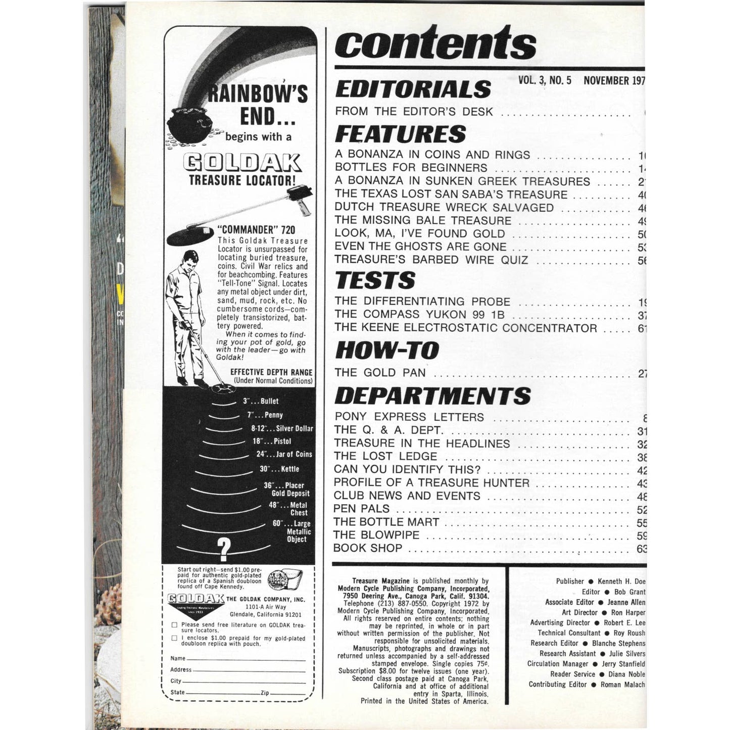 Treasure Magazine - Treasure Hunting Gold Mining Metal Detecting Nov 1972 M4