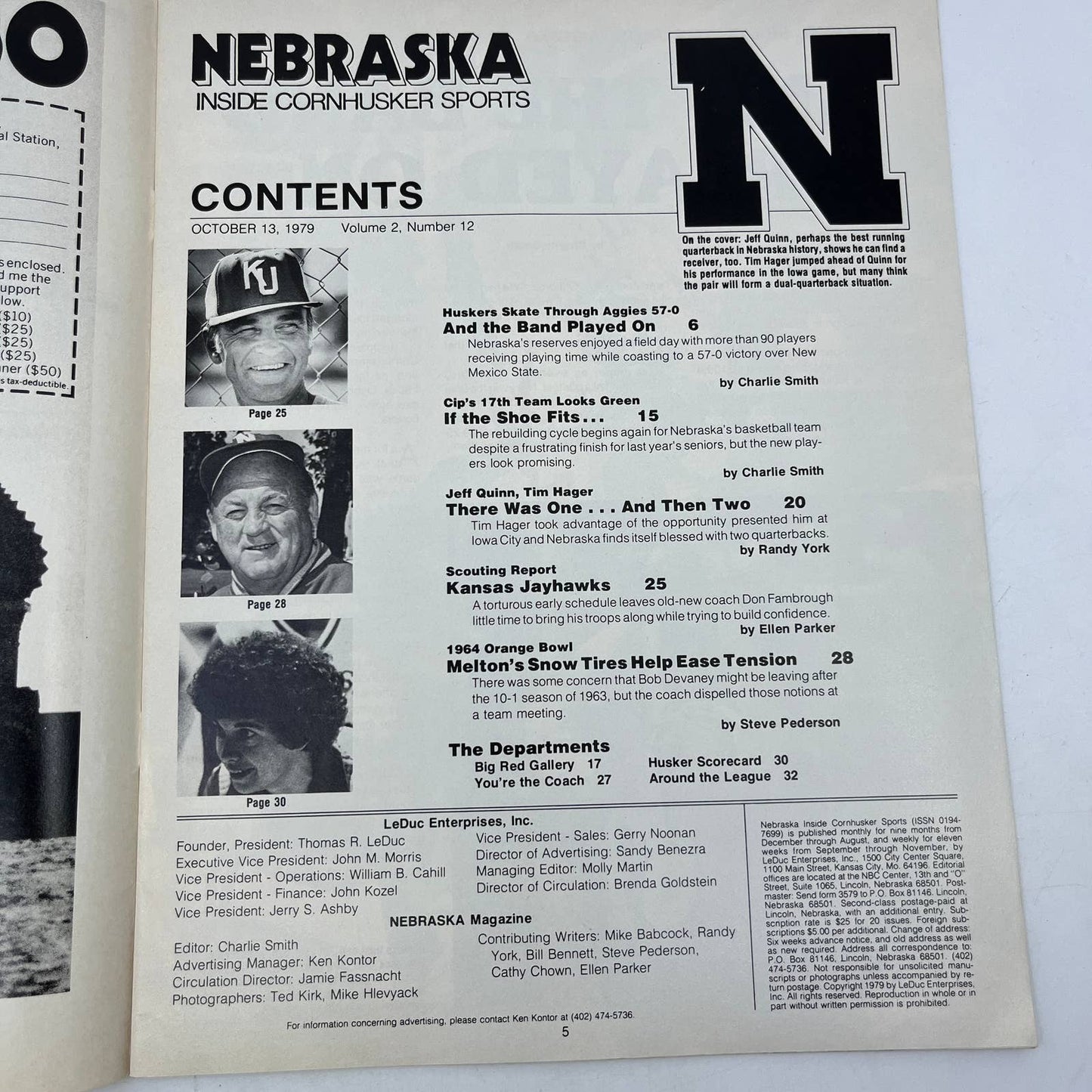 1979 Oct 13 - Nebraska Inside Cornhusker Sports Magazine Quarterback Tandem TH7