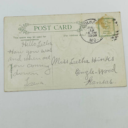 1908 Embossed Gold Gilt Rose Greeting Postcard P2