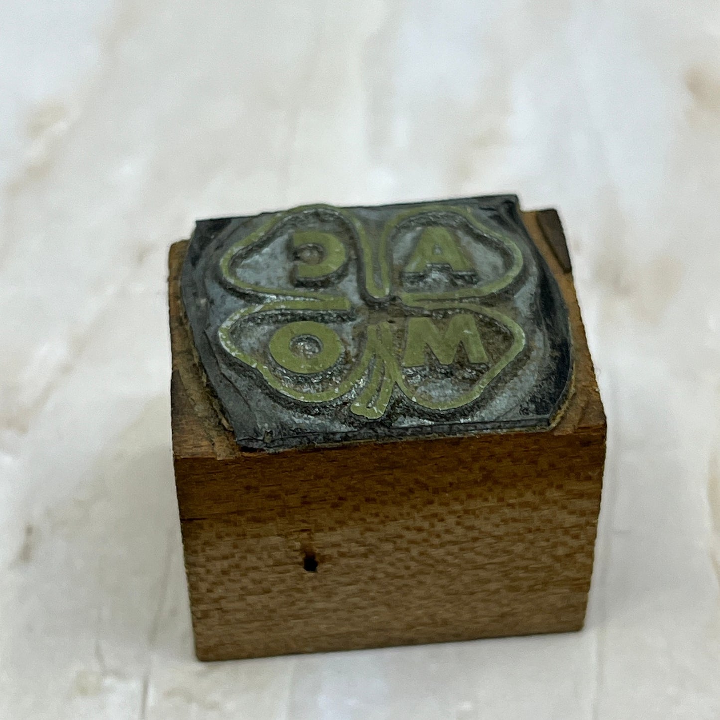 Vintage Letterpress Printers Block Plate AMCO 4 Leaf Clover SC8
