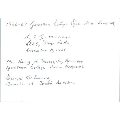 SIGNED Senator George McGovern KELO Interview Harry Savage 1966 Photo 5x7 TK1-P5