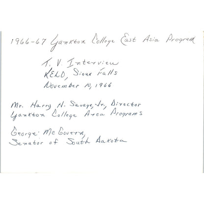 SIGNED Senator George McGovern KELO Interview Harry Savage 1966 Photo 5x7 B8