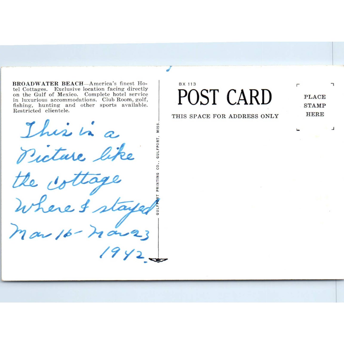 The Broadwater Beach Breeze Swept Cottages Biloxi MS - Original Postcard TJ7-RP3