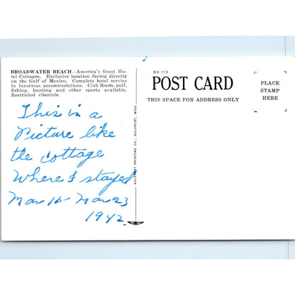 The Broadwater Beach Breeze Swept Cottages Biloxi MS - Original Postcard P3-5