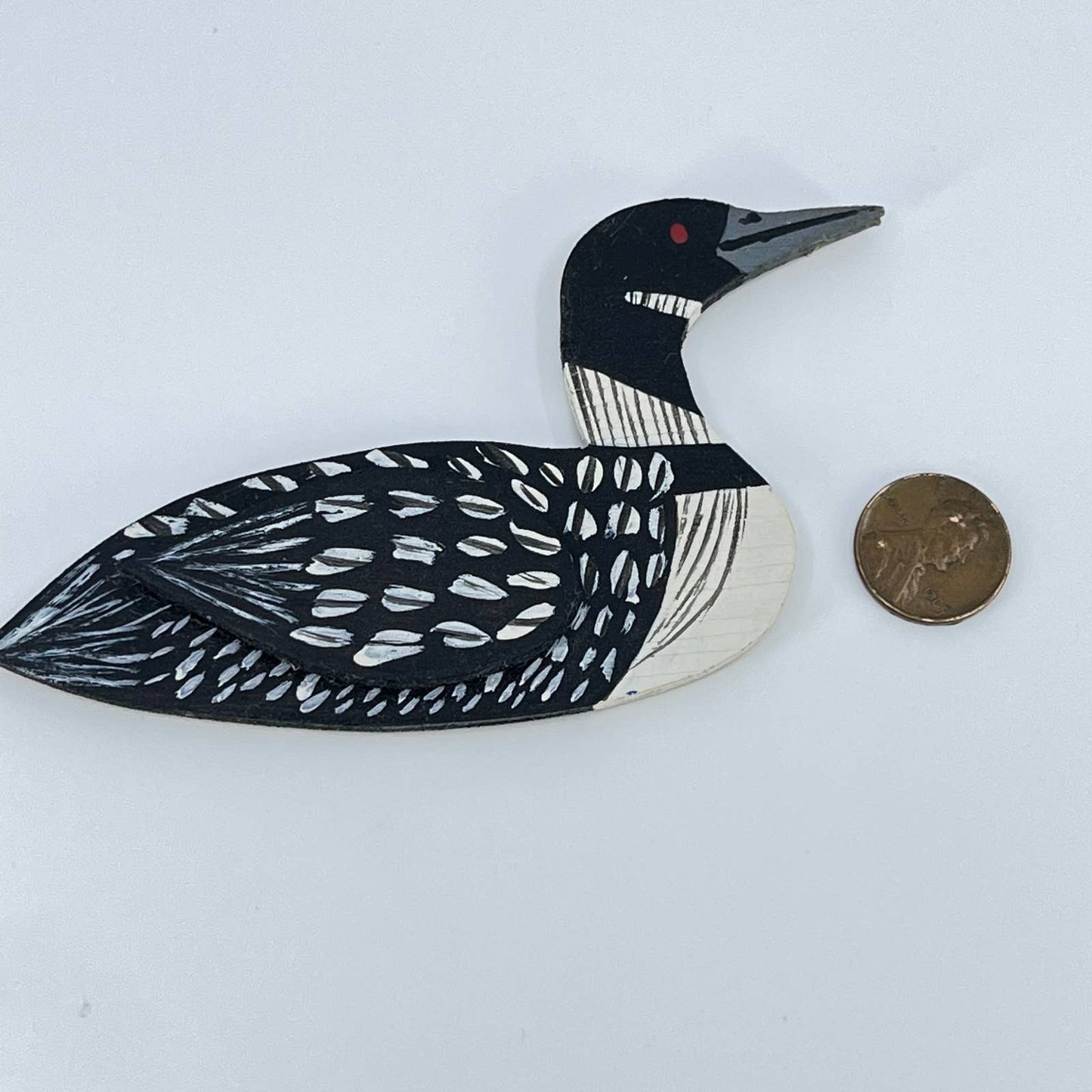 Vtg Hand Painted Wooden Loon Refrigerator Magnet SD1