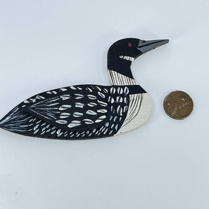 Vtg Hand Painted Wooden Loon Refrigerator Magnet SD1