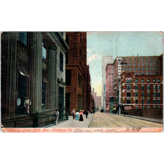 1907 Postcard Looking Down 5th Avenue Pittsburgh PA TD9-P1