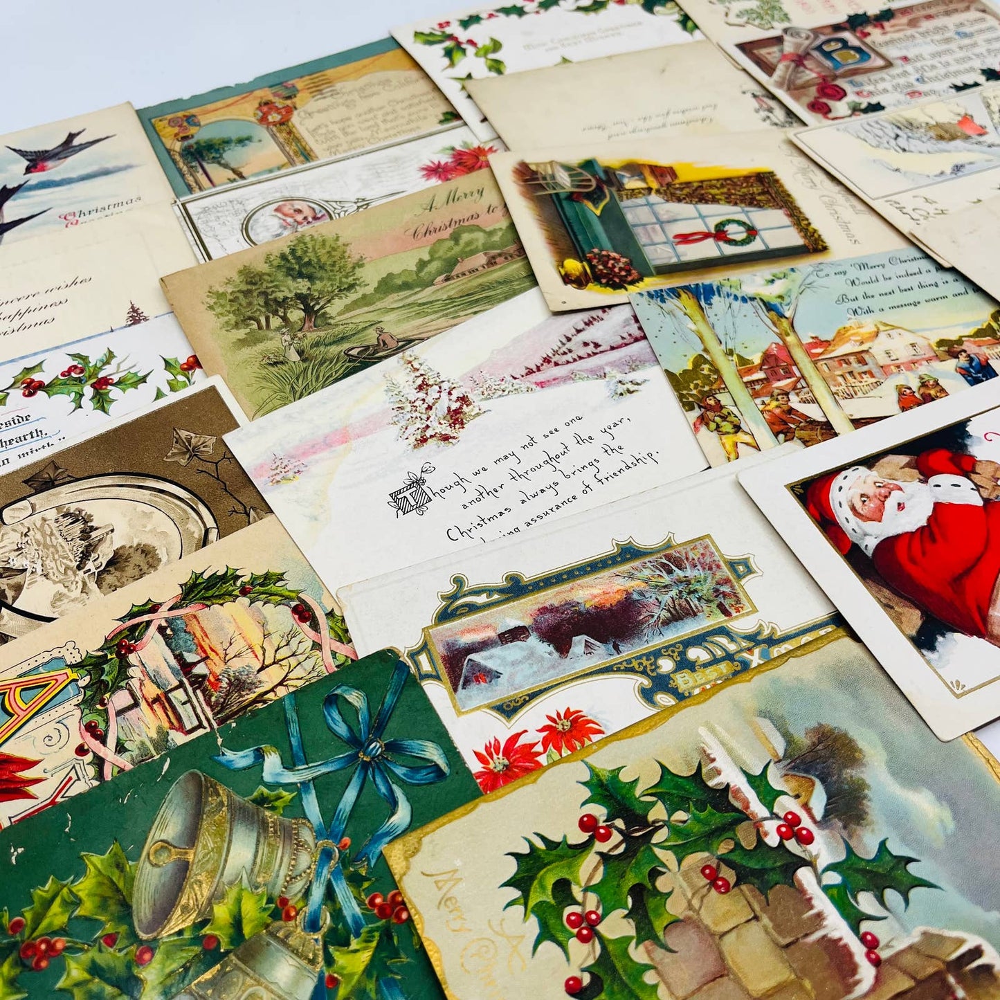 Antique 1900-30 Huge 22pc Christmas Post Card Lot Embossed Gilt Dresden TD1-3