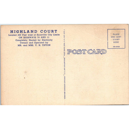 Highland Court Knoxville TN VH Tipton - Original Postcard TJ7-RP2