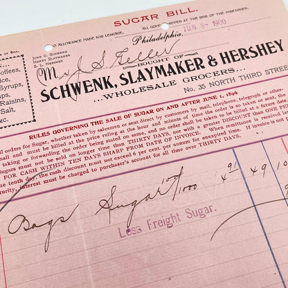 1900 Schwenk, Slaymaker & Hershey Grocers Letterhead Philadelphia PA AB5