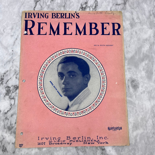 Vintage 1925 Irving Berlin's Remember Sheet Music Vintage Song Musical V41-3