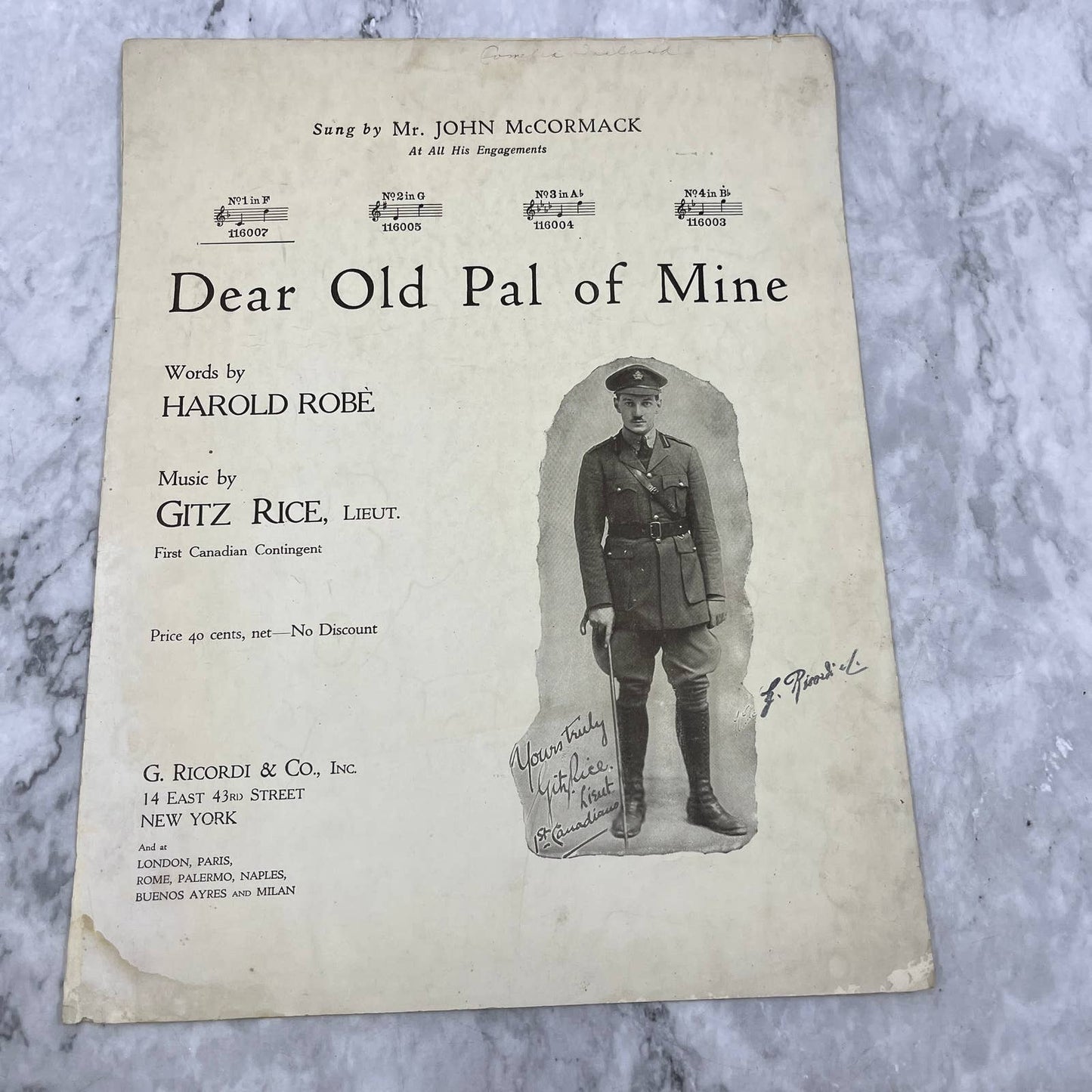 Dear Old Pal of Mine Gitz Rice Harold Robe WWI 1918 Sheet Music TK2-SM3