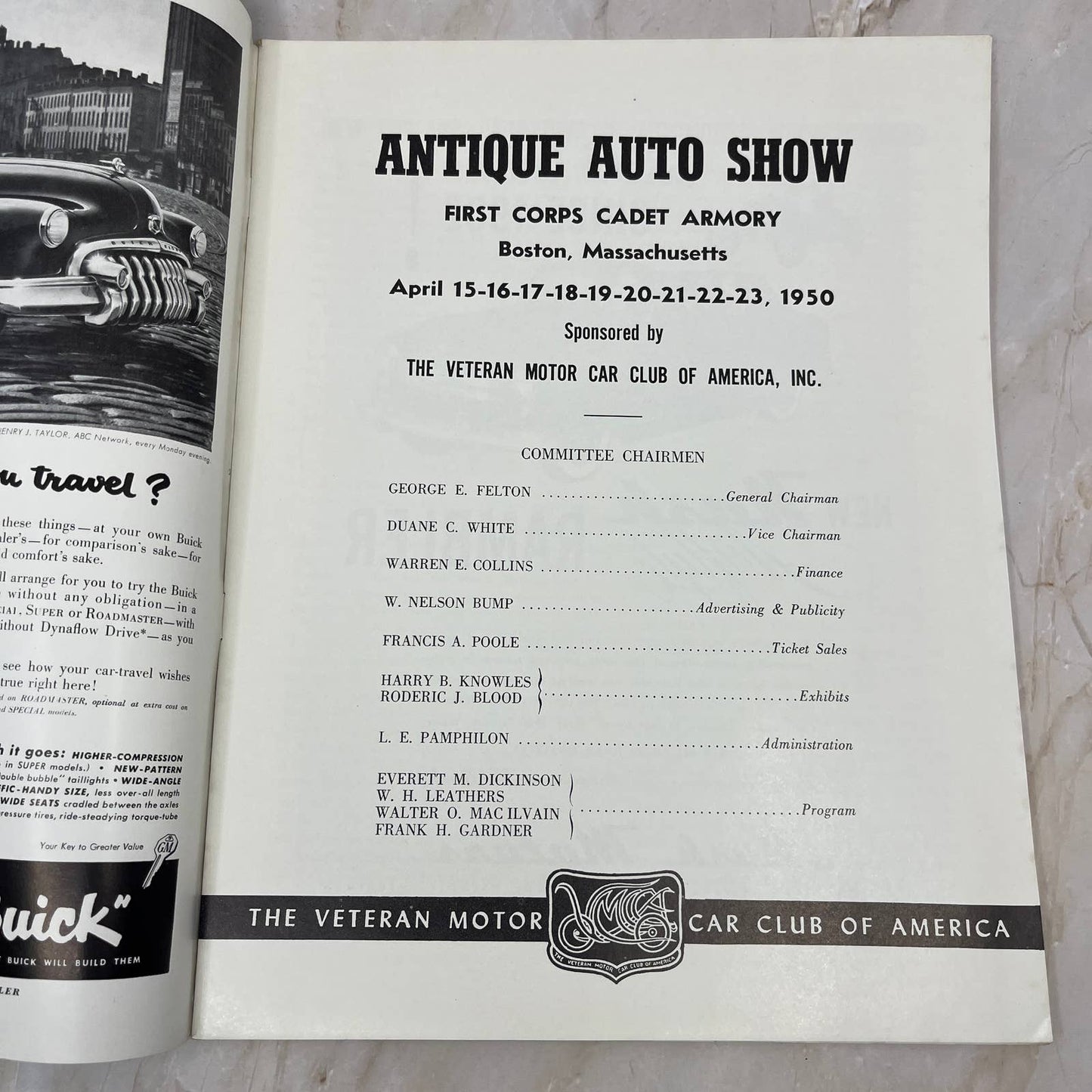 Antique Auto Show April 15-23 1950 Boston, MA Program Veteran Motor Car Club TC5