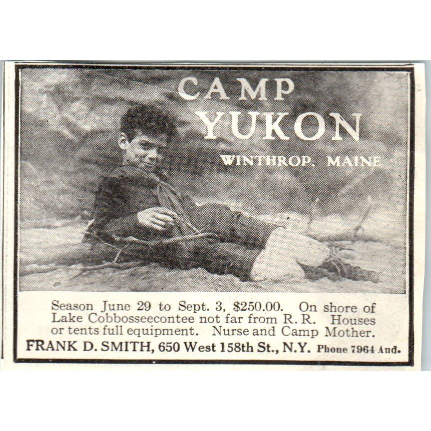 c1920 Harper's Magazine Ad - Camp Yukon Frank D. Smith Winthrop Maine EA3