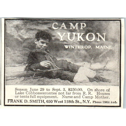 c1920 Harper's Magazine Ad - Camp Yukon Frank D. Smith Winthrop Maine EA3