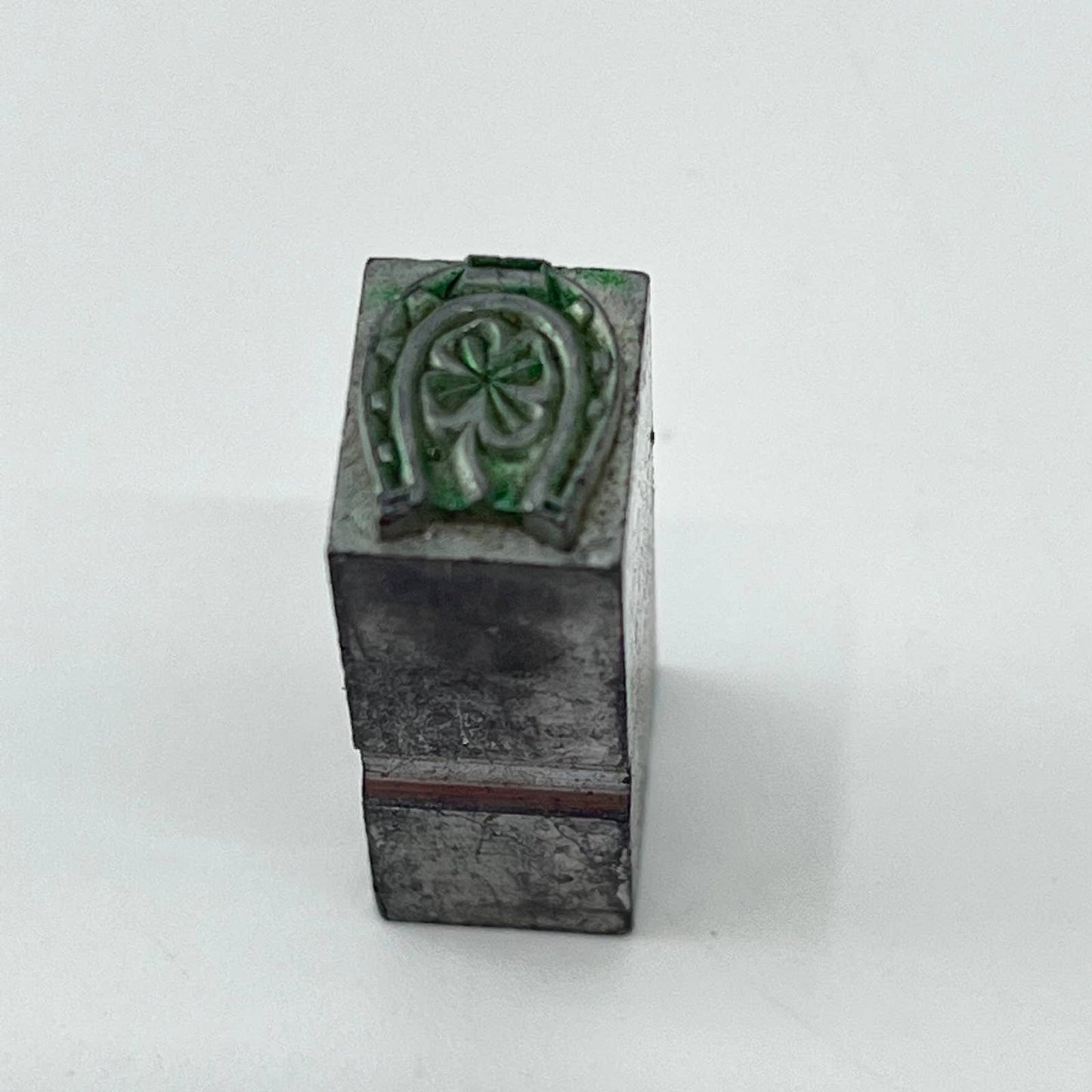 1920s Horseshoe Shamrock Good Luck Stamp Typeset Print Block 1/3” SC7