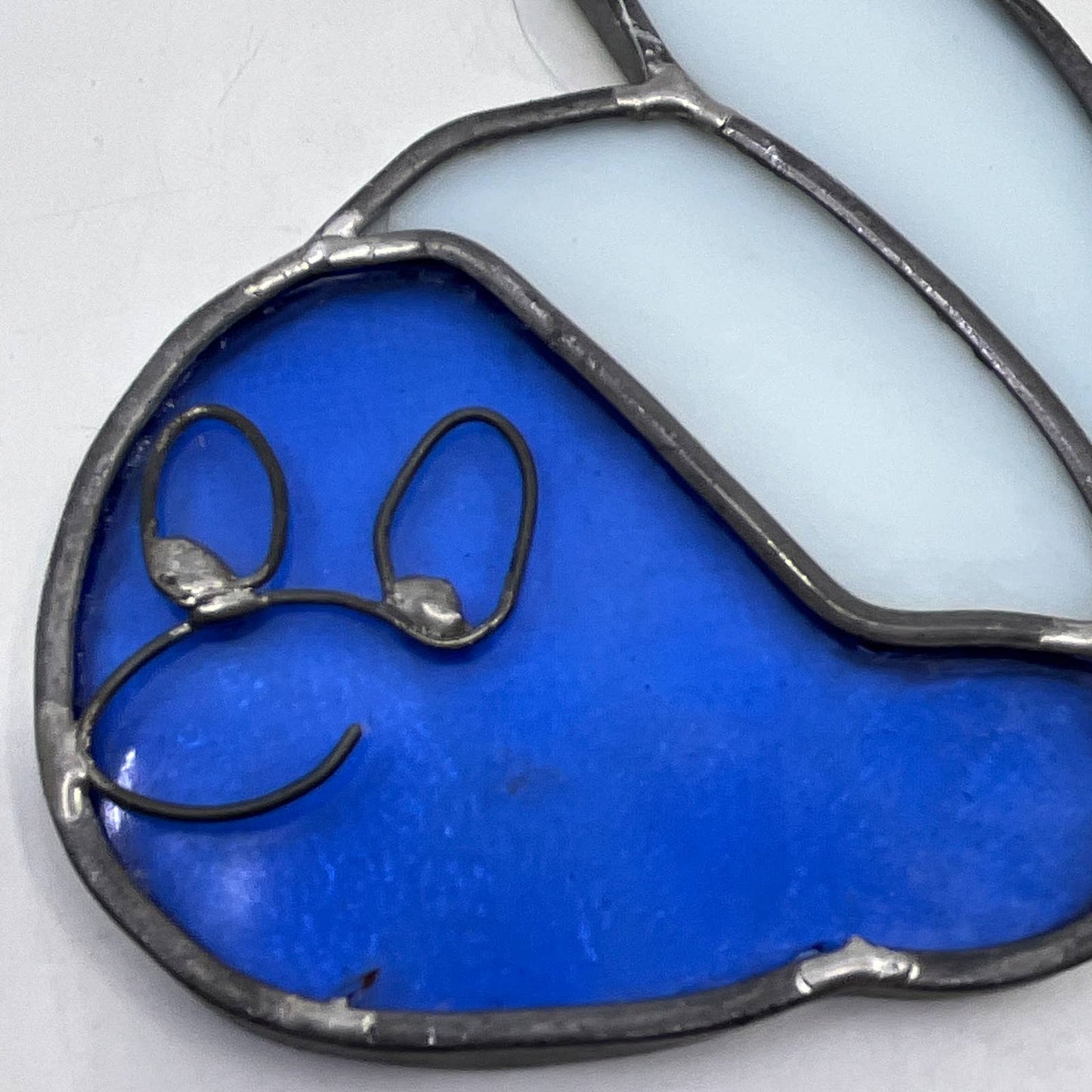 Vintage Handmade SMURF Smurfs Stained Glass Sun Catcher 4.5 x 3" TI4