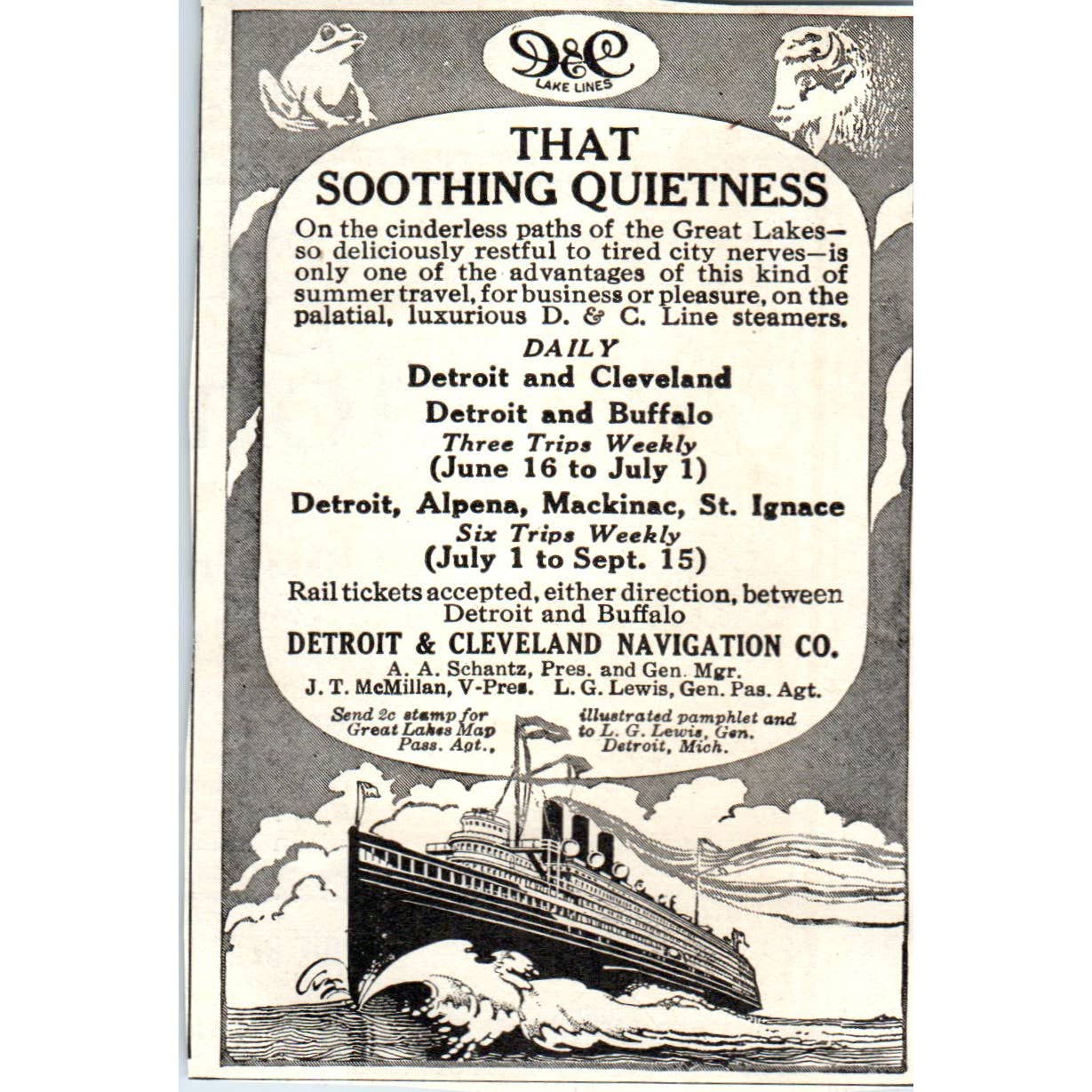 c1920 Harper's Ad - D&C Line Steamers Detroit & Cleveland Navigation Co EA3-4