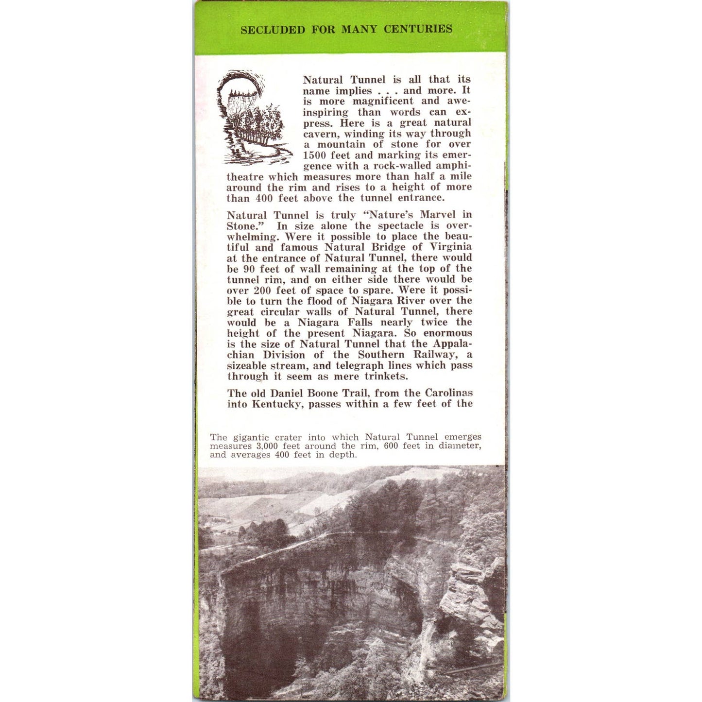 Vintage Eighth Wonder Natural Tunnel & Chasm Gate City VA Travel Brochure SE3-3