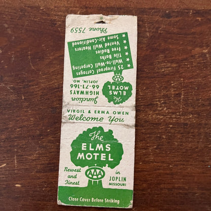 The Elms Motel Joplin MO Advertising Matchbook Cover MM11-6