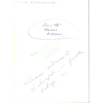 Thailand Ambassador Sukich Nimmanheminda 1960s Original Photo 5x7 TK1-P5