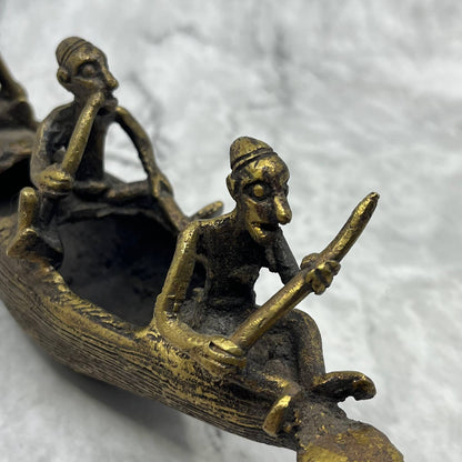 African Akan Tribe Brass Boat Sculpture - Mid Century Folk Art 3.5x9” TK1