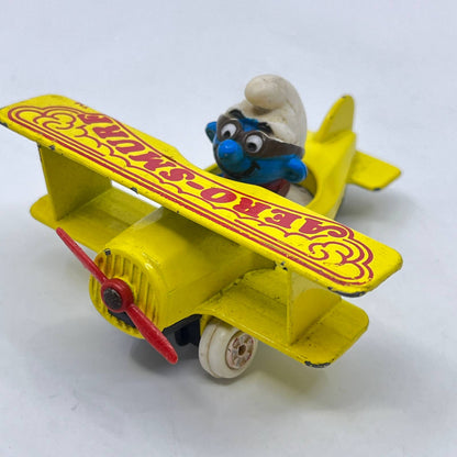 1982 Smurfs Ertl Airplane Aero Smurf Figurine Die Cast Metal Toy Plane SD6