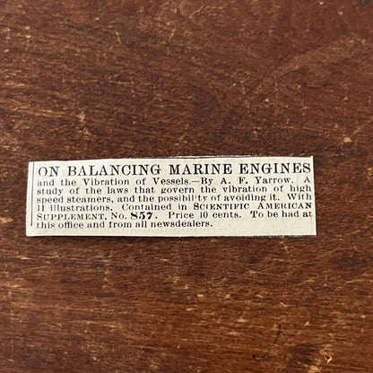 On Balancing Marine Engines A.F. Yarrow Original Advertisement AD8-P28