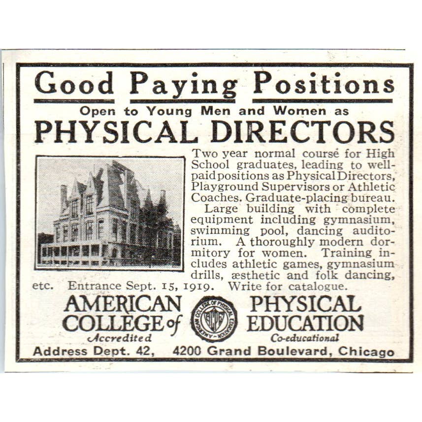 c1920 Harper's Magazine Ad - American College of Physical Education Chicago EA3