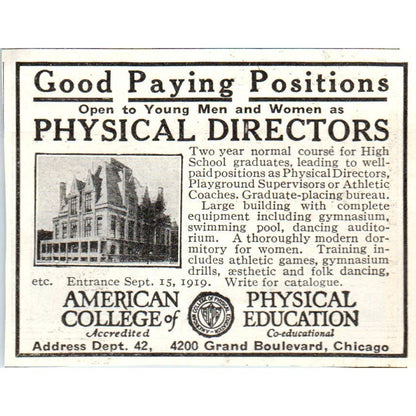 c1920 Harper's Magazine Ad - American College of Physical Education Chicago EA3