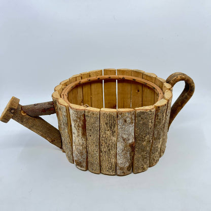 Rustic Primitive Wooden Watering Can Flower Pot Planter Country Decor 14x5” TF5