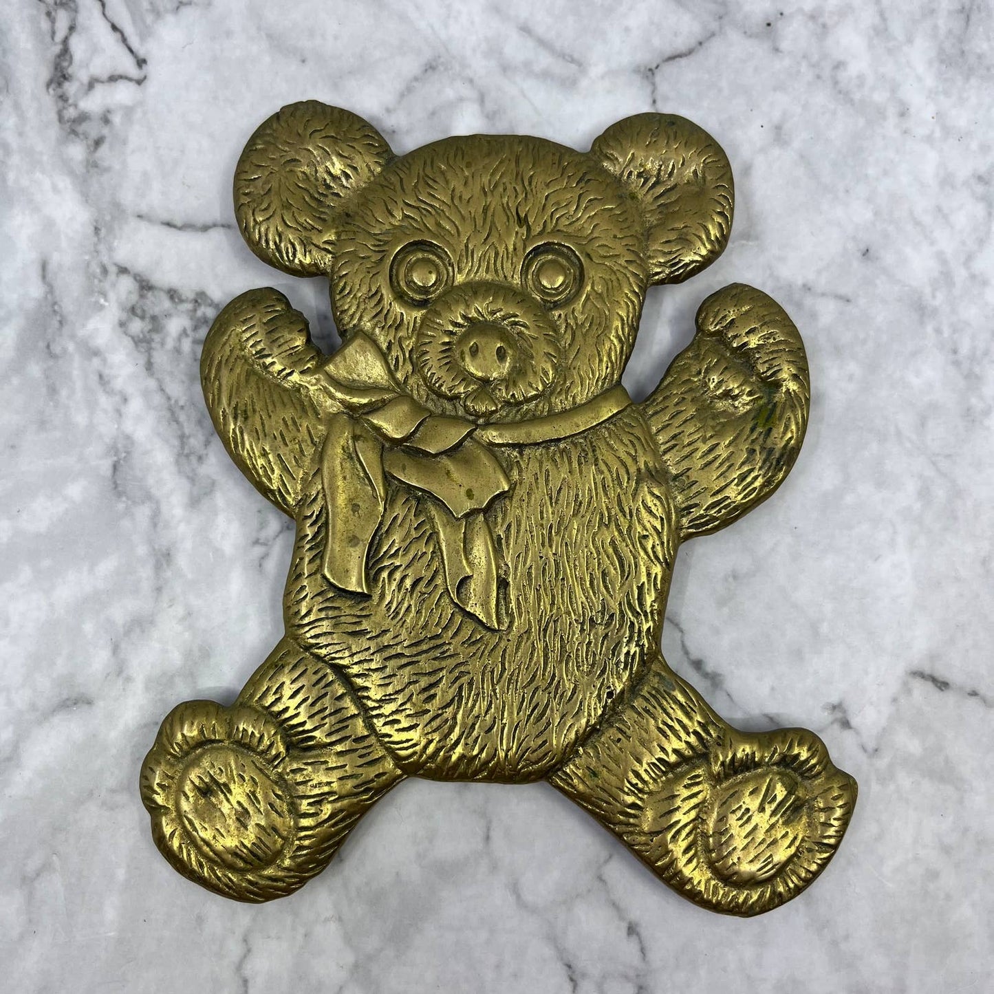 VTG Solid Brass Trivet Retro Teddy Bear 6.5" Hot Plate Plant Stand TE3