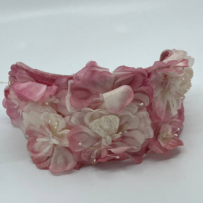Vintage Woman’s White and Pink Velvet Flower Halo Headband Hair Wreath  HB1