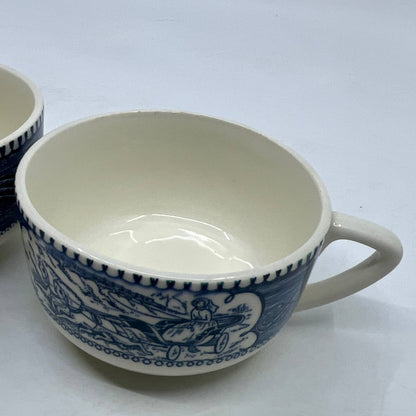 Currier and Ives Royal China Tea Cup Set of 2 Blue Horse Buggy TI3
